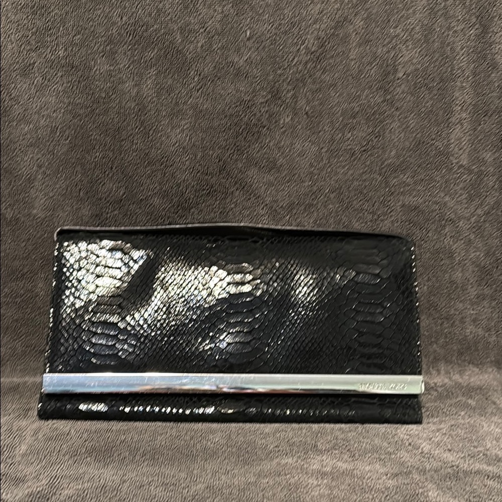 Black Snakeskin Clutch with Silver Accent